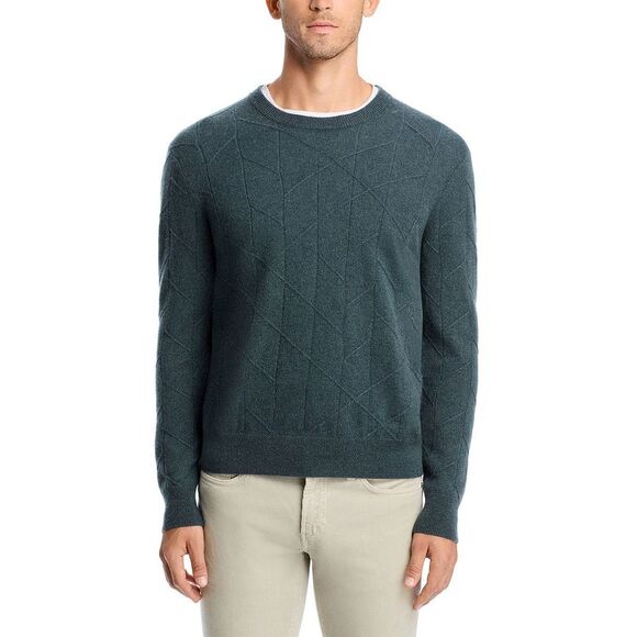 The Mens Store Cashmere Novelty Stitch Crewneck Sweater XXL Slate Green NWT $228